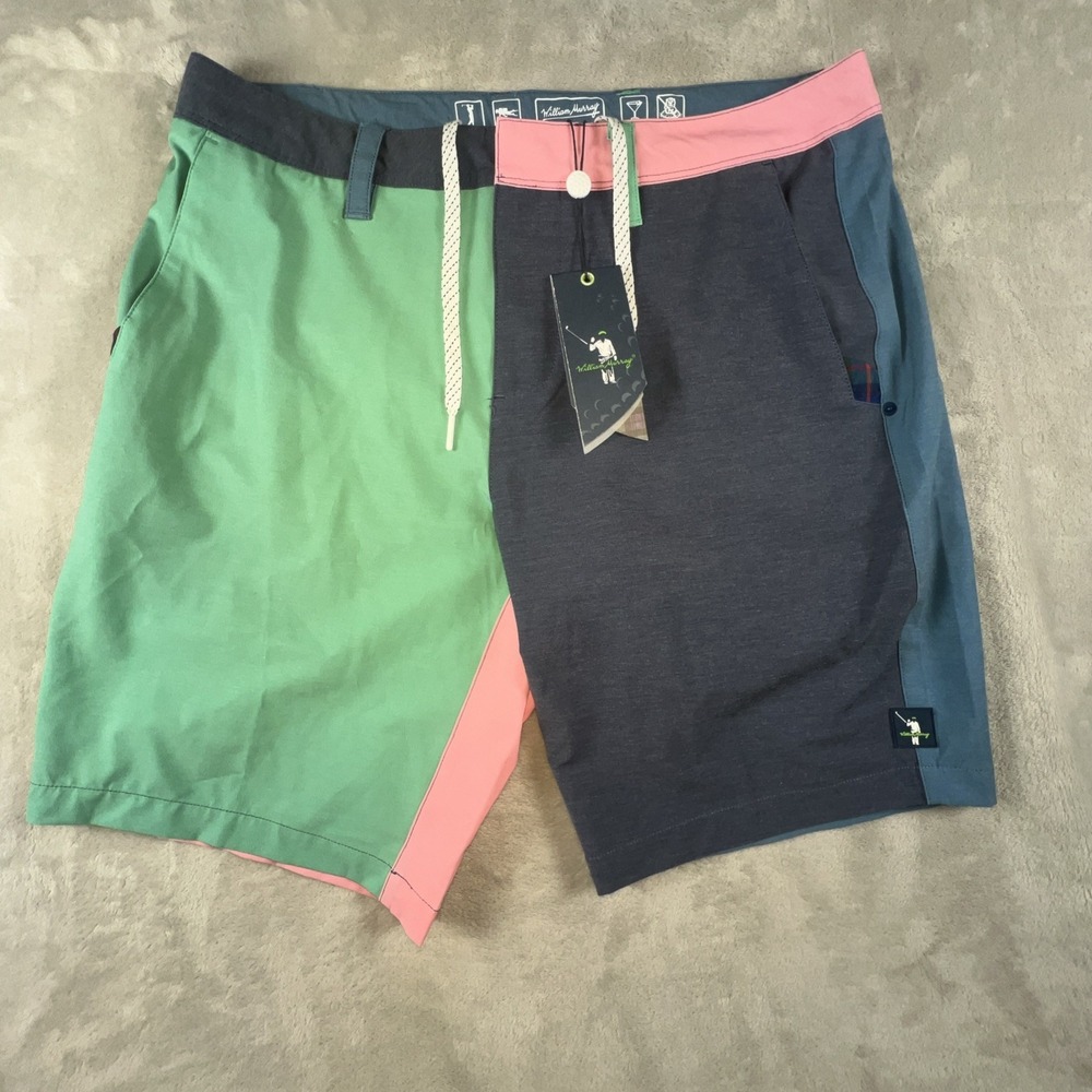 William Murray Shorts Men 32 Adult Blue Green Swimwear Color Block Golf Golfer